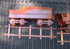 Handcrafted Mahogany Solid Wood Hudson Train Steam Locomotive W/ Track Coal Car