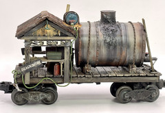 O gauge Custom, Handmade, Painted, & Weathered, Black Smith Car, Flicker, LEDs.