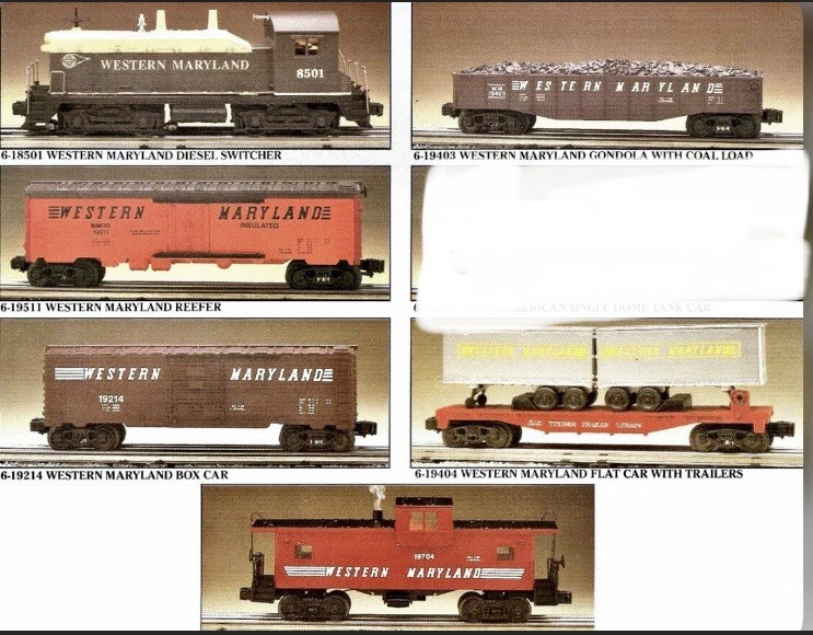✅6-18501 LIONEL WESTERN MARYLAND NW-2 SWITCHER DIESEL ENGINE, 5 FREIGHT CARS SET