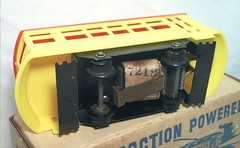 1950s G.M.C. ELEC-TRACTION POWERED O GAUGE RED & YELLOW STREET CAR TROLLEY IN OB