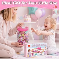 Lehoo Castle Pink Unicorn Wooden Train Set for Girls with Storage Bag