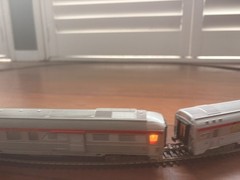 Ho scale Trans Europ Express model train locomotive, passenger and baggage car.