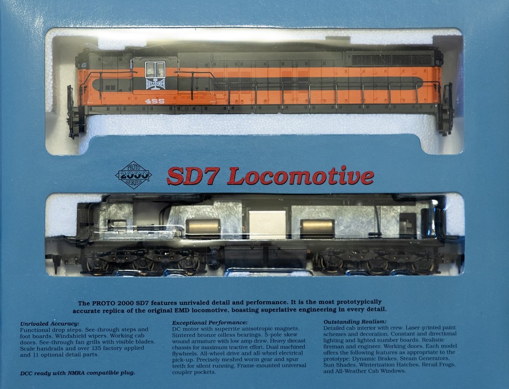 B&LE 455 proto 2000 HO SD7 New in Box DCC plug (decoder not included) Bessemer
