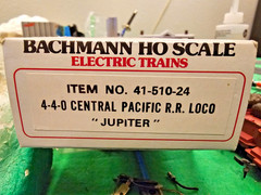 HO Scale Bachmann Central Pacific Steam Locomotive & Tender 4-4-0 Boxed / Light!