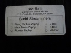 3RD RAIL DIVISION SUNSET MODEL BRASS BURLINTON PIONEER ZEPHYR 4 CAR 3 RAIL SET