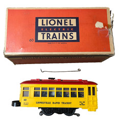 Postwar Lionel 60 Trolley w/Original Box (Black Lettering/2 Piece Bumpers) EXC..