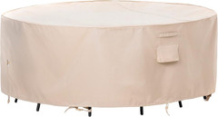 Large round Patio Furniture Covers, Beige, 96″Dia X 27.5″H | Heavy Duty Rip-Stop
