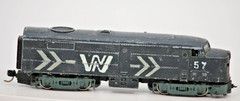 N Scale Diesel Locomotive, F7A Style, Custom Black Paint, White Chevron Decals