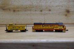 N- scale Chessie System Locomotive and Caboose.