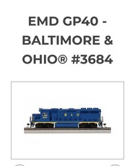 Bachmann HO Scale EMD GP40 Baltimore & Ohio #3684 DCC Sound Item 66308