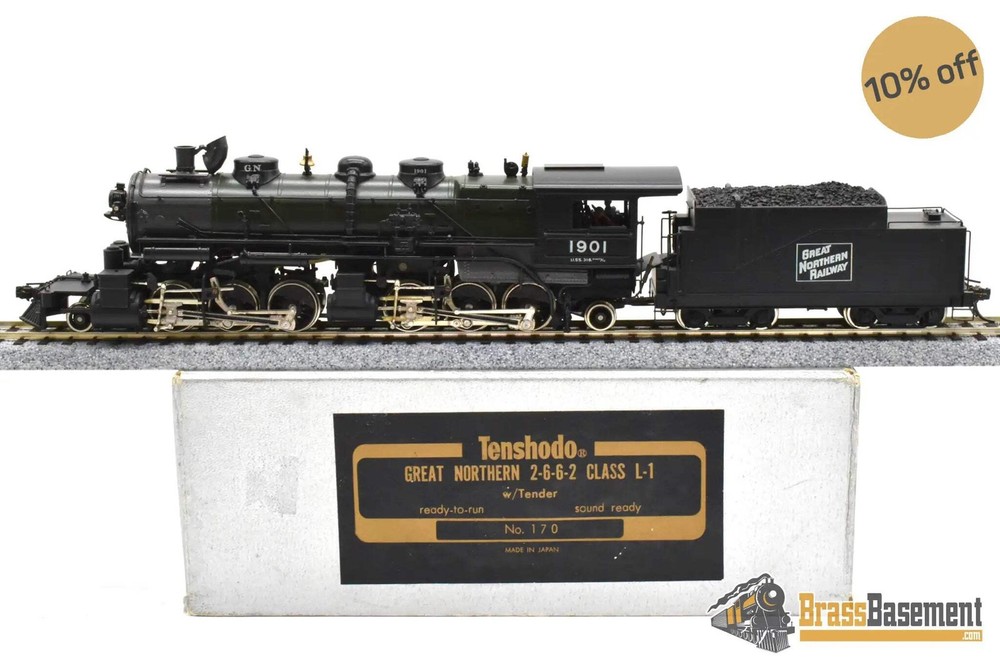 HO Brass – PFM Tenshodo 170 Great Northern L-1 2-6-6-2 1978 Green Boiler – F/P +