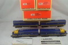 LIONEL 6-18117 & 18121 & 18122 SANTA FE, F-3, BLUE AND YELLOW, A-B-B-A, LN-BOXED