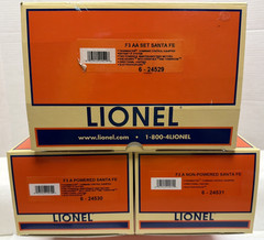 LIONEL O-GAUGE 6-24529 SANTA FE F3 AA DIESEL LOCOMOTIVE SET W/RS & TMCC IN OB’S