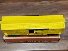 Lionel O gauge No. 6419 Wrecking Car, 6656 Stock Car, 3464 S. F. Box Car w/Boxes
