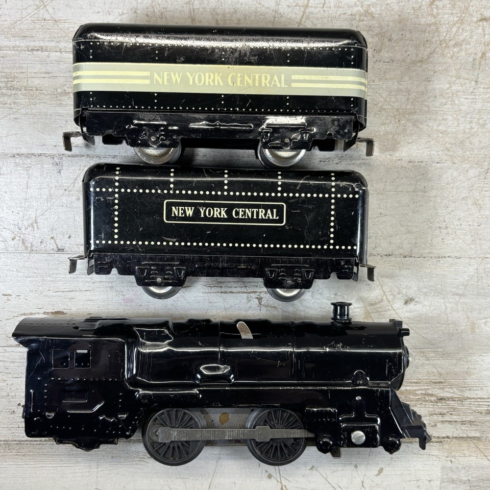 Marx Prewar O Gauge Wind Up Steam Train Set New York Central Tin Litho 3 Piece