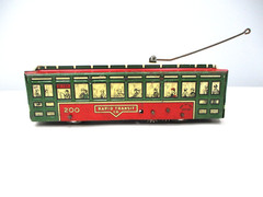 Marx No 200 Rapid Transit Trolley Green, Red, White Windup Prewar O gauge X8300