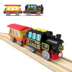 Battery Operated Locomotive Train for Wooden Tracks, O Gauge, Black & Red