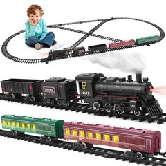 ROGALALY Train Set for Kids, Steam Locomotive w/Coal Medium, Black/Gray
