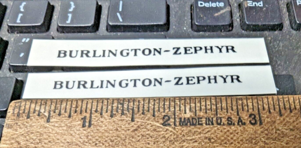 PAIR BURLINGTON ZEPHYR REPLACEMET LOCOMOTIVE STICKER DECAL O GAUGE 1930’S