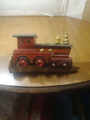 Hand Made Train Engine On Golden Rail Road Spike 6 1/2″ Long and 3 1/4″ Tall