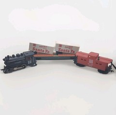 Life-like HO Scale ATSF #98 Santa Fe 0-4-0 Engine + Flat Car Trailers + Caboose