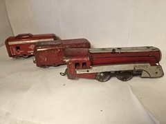 Hafner Pre-war O gauge 1010 Red & Silver Locomotive, Tender & Caboose (#9)