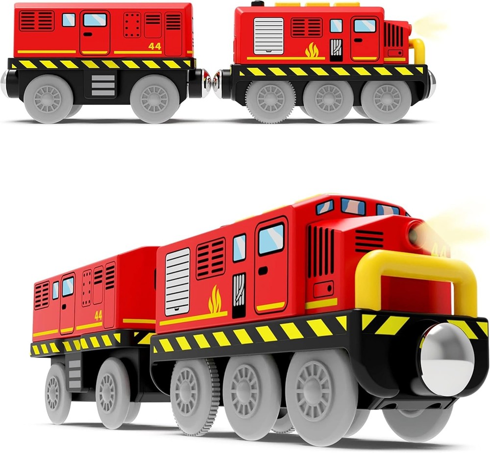 Train Toys Battery Operated Locomotive Trains for Wooden Track, Motorized Red