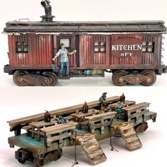 O gauge Hand-crafted, Logging Kitchen & Dinning set, w/ smoke & flicker lighting