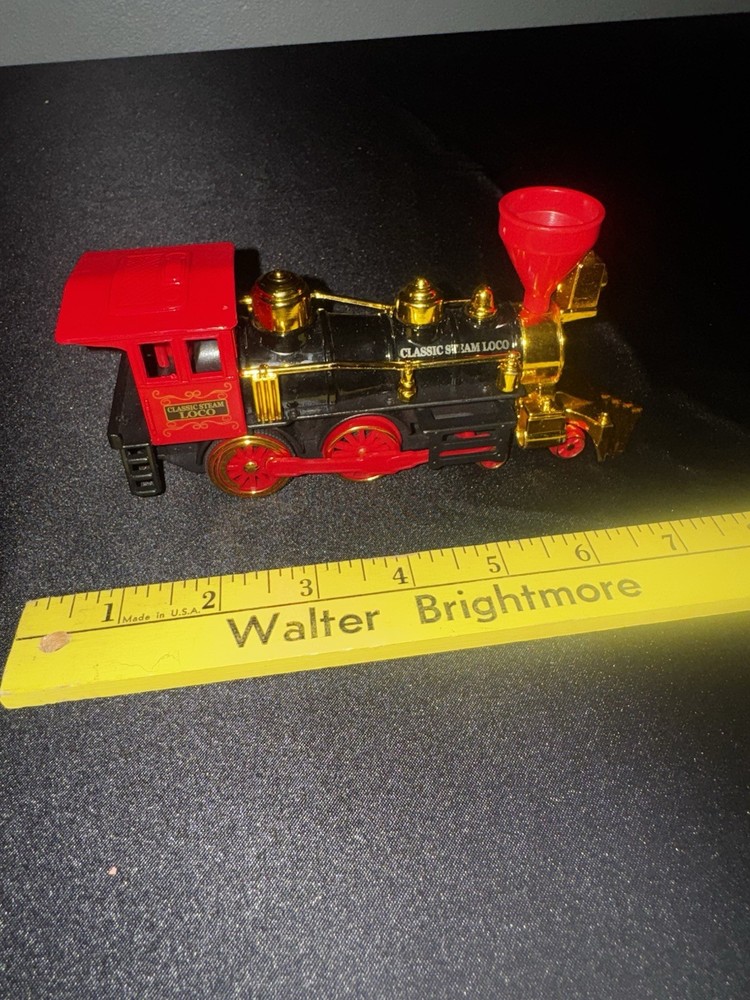 Classic Steam Loco Toy Train Red Black Gold Locomotive Diecast Style 6”