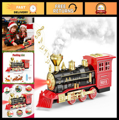 Steam Locomotive Train Toy with Smoke, Lights & Sounds for Kids 3-7 Years Old