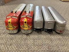 + Marx O Gauge Tin Santa Fe 21 AA Diesel Locomotive 3 Car Passenger Set