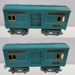AMERICAN FLYER No. 3107 Locomotive w/ 3 Cars Green Tin Type Pre-War O Guage NICE