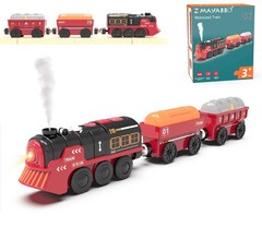 Toy Train Electric Set for Wooden Tracks, Small to Medium, Red & Black