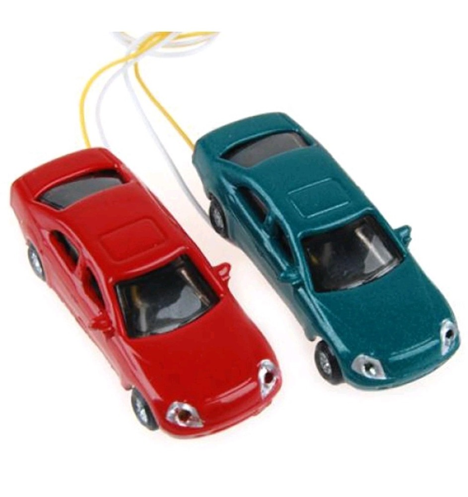 Set N.2 Cars With White-Red LED Lights 12V Plastic Railway Scale N 1/160