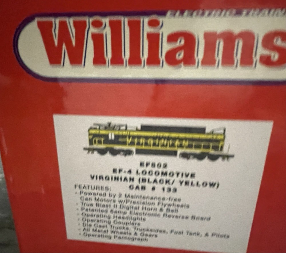 Williams O Gauge 3 Rail Virginian Rectifier Freight Electric Loco Black Yellow