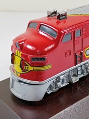 Lionel 1948 Santa Fe F3 Diesel Engine Display on Wood Base.