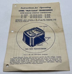 Lionel Instructions Operating Multi Control Transformers w/Built In whistle