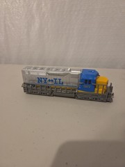 Freight Locomotive Pull Back Power Blue,Yellow & Silver #1872 NY &IL Die Cast