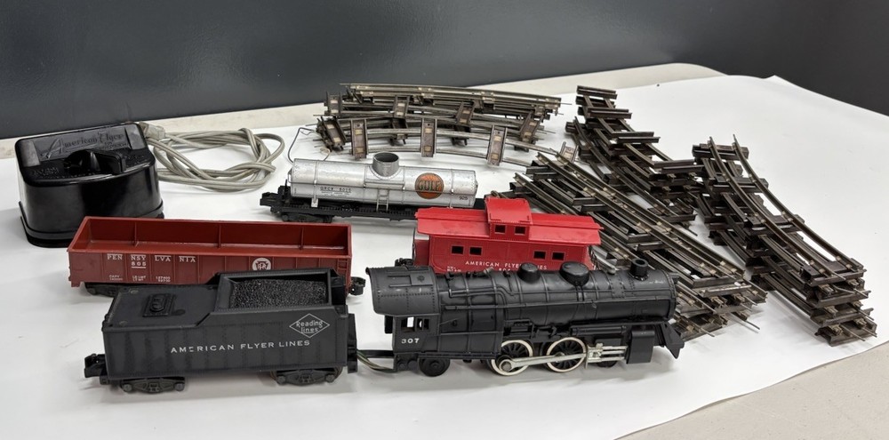 Vtg American Flyer S Gauge Train Lot 307 Atlantic Locomotive Transformer Track