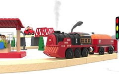 Toy Train Electric Set for Wooden Tracks, Small to Medium, Red & Black