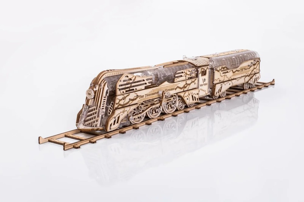 Mechanical Veter Models wooden plastic puzzle Thunderstorm Express Train +Tender