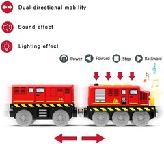 Train Toys Battery Operated Locomotive Trains for Wooden Track, Motorized Red