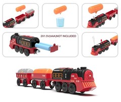 Toy Train Electric Set for Wooden Tracks, Small to Medium, Red & Black