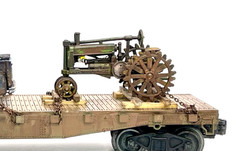 O gauge Custom Designed, Painted, & Weathered, Flat car load Truck & Tractor