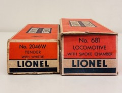 Lionel Postwar 6-8-6 Steam Turbine 681 w/ PRR Whistle Tender 2046W-50 Orig Boxes