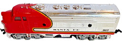 Santa Fe O Gauge Diesel Locomotive Engine #307 Silver/Red Transportation Theme