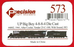 HO Precision Craft Models 573 UP Big Boy 4-8-8-4 diecast #4002 DCC sound new