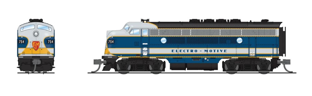Broadway N-Scale 9205 EMD F3 A/B, Demo 754A1/754B1, Blue & Aluminum, A-unit Para