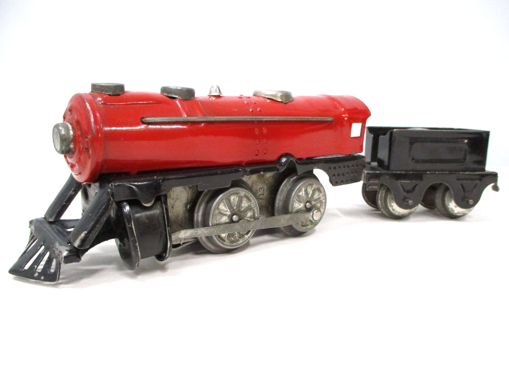 Marx Joy Line 105 Loco Red, Black Windup, 351Tender Prewar O gauge X8636