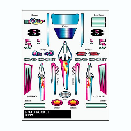 Pinecar Stick-On Decals Road Rocket PIN322 Pinewood Derby & Accys